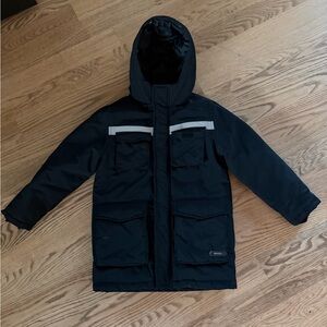 Zara Boys Winter Hooded Jacket Parka Size 10 Black W Multi Pockets, Gently Worn